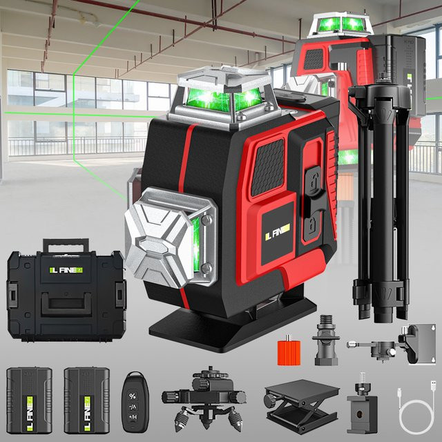 OWJHE 4D-Laser-Nivelliergerät mit 16 Linien und grünem Strahl, selbstnivellierend, 360 Grad horizontale und vertikale Steuerung, inklusive 2 Batterien - Bild 1
