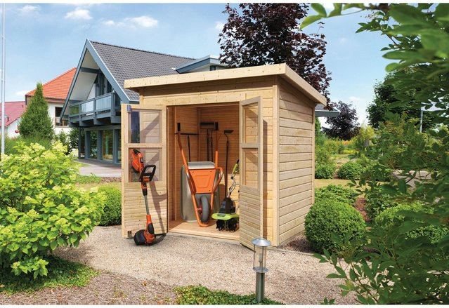 Karibu Gartenhaus Kano 3 Set aus naturbelassenem Holz mit Dachbahn - Bild 1