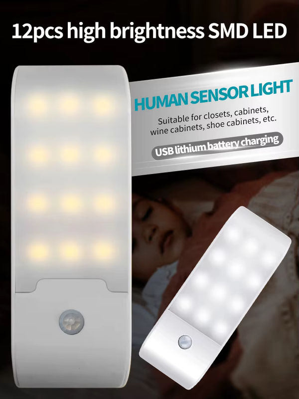 GGBEE Wiederaufladbares LED Nachtlicht mit Bewegungsmelder, Warmweiß, 12 LEDs für Flur, Badezimmer, Schrank und Küche - Bild 6