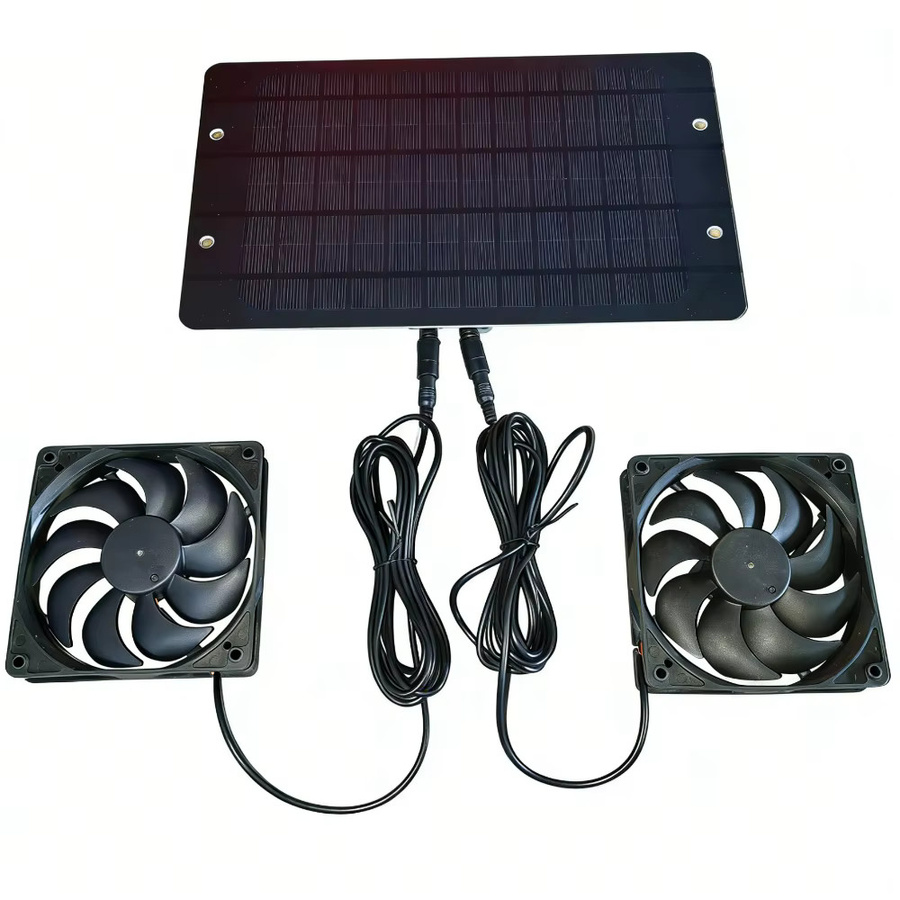 EESBAO Solarpanel Belüftungs- und Kühlsystem mit Doppel-Abluftventilator in Schwarz für Gewächshaus, Gartenhaus oder Wohnmobil - Bild 6