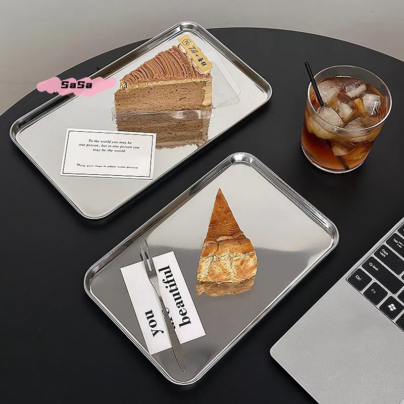 YOWEI S-Nordic Edelstahl Aufbewahrungsschale in Silber, rechteckiges Serviertablett für Kaffeehaus, Snacks und Kuchen - Bild 3
