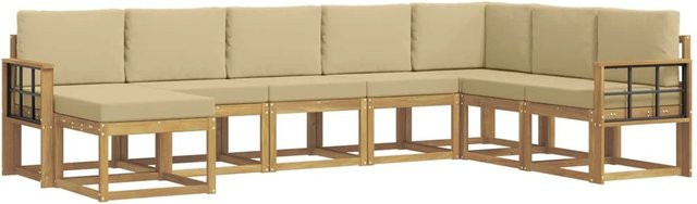 vidaXL Outdoor-Sofagarnitur L-Form aus Akazienholz mit 8 Kissen in Weiß und Beige - Bild 1