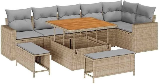 vidaXL Gartensofa-Set aus Poly-Rattan in L-Form mit 11 Teilen, inklusive Kissen und Couchtisch, Beige und Grau - Bild 1