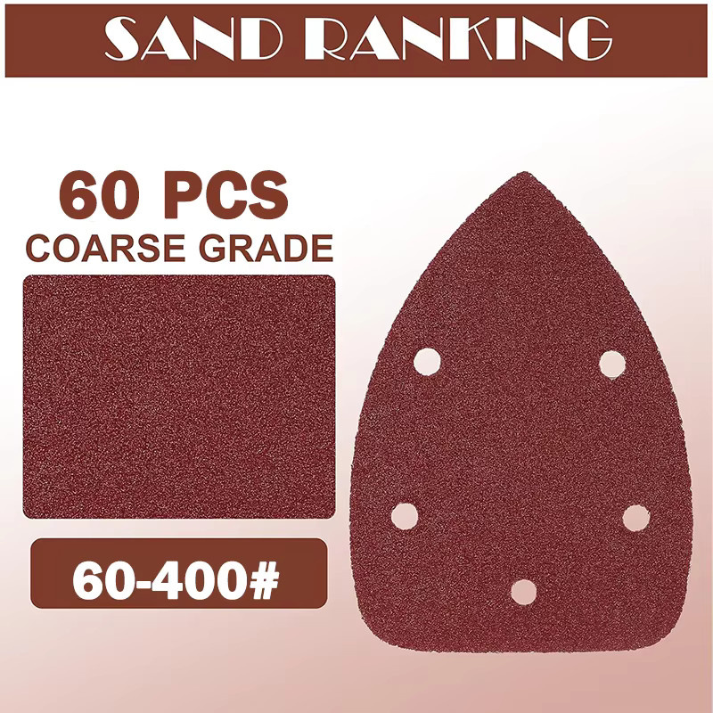 VIBRATITE Maus-Klett-Schleifpapier-Set mit 5 Löchern, 60 Stück, sortiert Körnung 60–400, B: 9,8 cm, H: 14 cm - Bild 2
