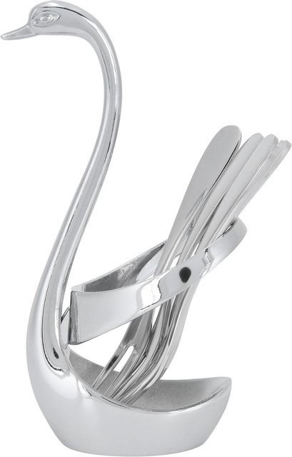 CosyHome Obstgabel Set aus Edelstahl und Zinklegierung in Schwanenform, 5 Stück, Weiß/Silber - Bild 1