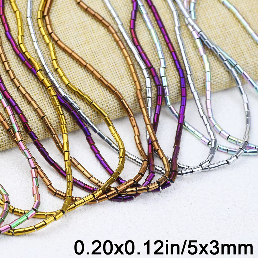 JHNBY Abstandsperlen Hämatit-Naturstein, zylinderförmig, 5 x 3 mm - Bild 3