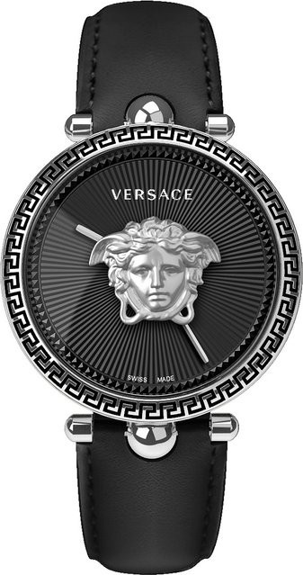 Versace Analoguhr, Quarz, Edelstahl, 39 mm, Leder, Schwarz, Unisex - Bild 1