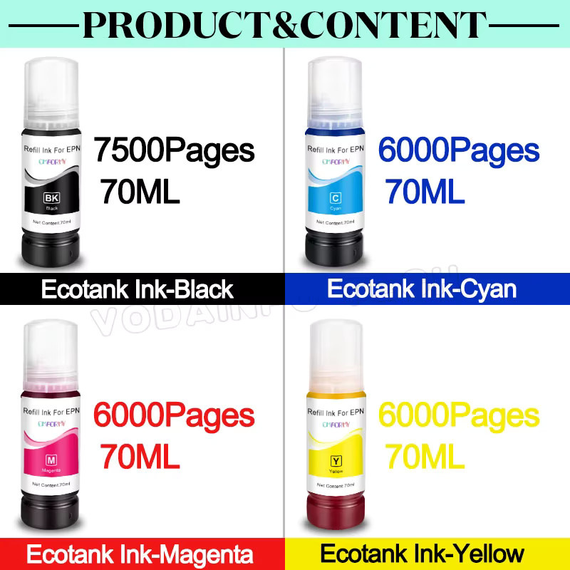 Epson Nachfülltinte 103 für EcoTank Tintenstrahldrucker L3250, I3150, ET-2710, ET-2711, ET-2712, ET-2714, ET-2715, ET-2720, ET-2726 in Schwarz und Multicolor - Bild 4