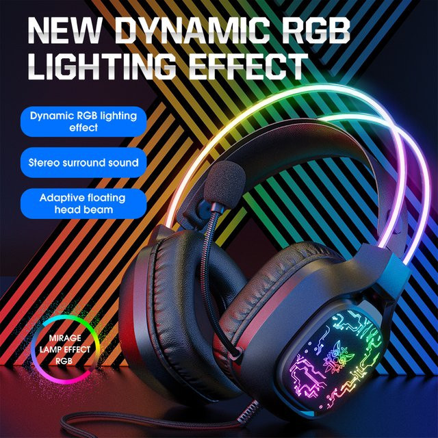 Onikuma X22 Gaming Headset mit RGB-Beleuchtung und flexiblem Mikrofon in Schwarz für Xbox, PS5 und PC - Bild 1