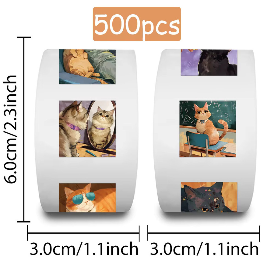 500 Stück Cartoon Katzen Rollaufkleber in Multicolour für Handy, Scrapbook und DIY-Projekte, wasserfeste ästhetische Aufkleber - Bild 6