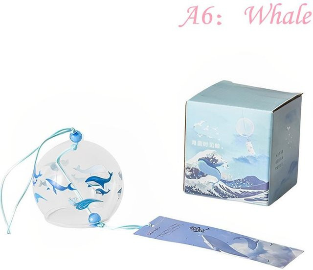 Handgefertigte japanische Glas-Furin-Windglocke von Binchi Outdoor Product mit Kirschblüten-Design in Weiß und Transparent - Bild 1