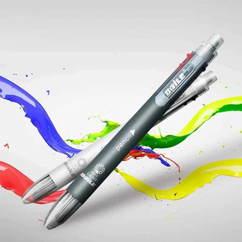 MROOFUL 6-in-1 Mehrfarbiger Kugelschreiber mit automatischem Bleistift und Radiergummi, Mehrfarbig (Grün) - Bild 2