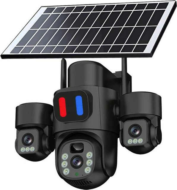 World-class Emporium Solar-Überwachungskamera mit 3 Linsen, 360 Grad Drehung und wasserdichtem Gehäuse für den Außenbereich in Schwarz - Bild 1