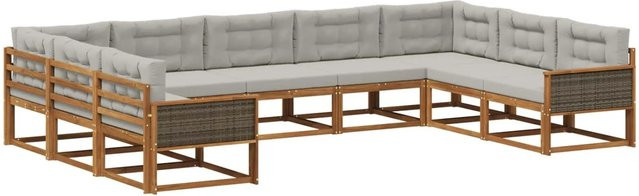 vidaXL Outdoor-Sofagarnitur in U-Form aus massivem Akazienholz mit Kissen, Grau/Natur - Bild 1