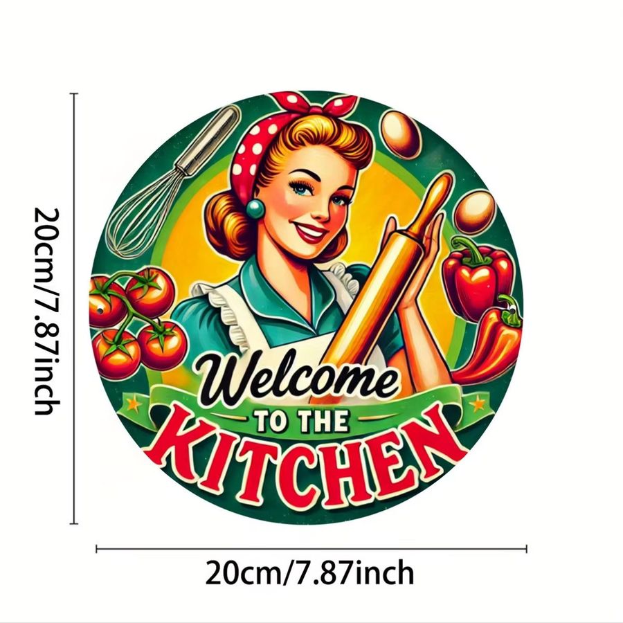 Potdemiel Vintage Wanddekoration Welcome to the Kitchen aus Eisen, rund, multicolor, Durchmesser: 20 cm - Bild 2