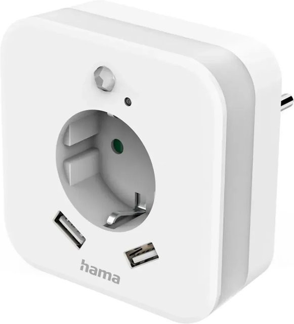 Hama LED-Nachtlicht mit Steckdose, 2 USB-Ausgänge, Bewegungs- und Lichtsensor, Weiß - Bild 1