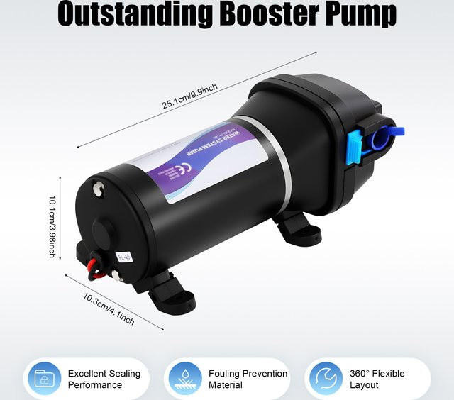 Bymaocar 12V Membranpumpe 40psi Wassertransferpumpe mit automatischer Wiedereinschaltung, Schwarz, 17L/Min, 132W - Bild 1