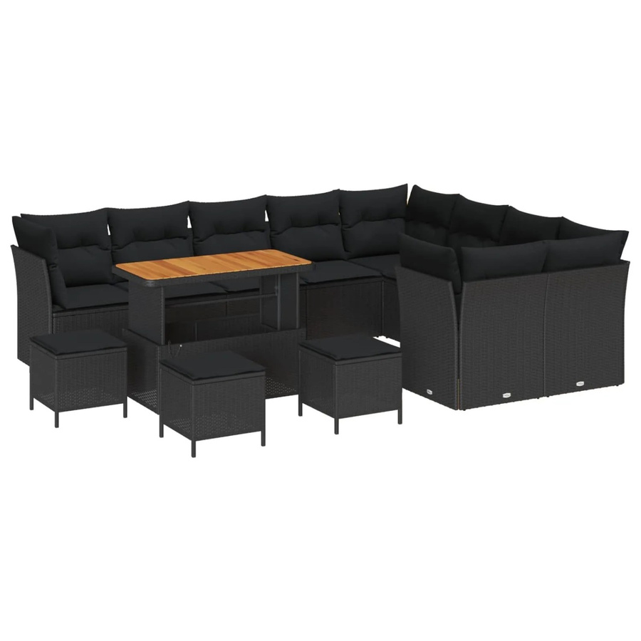 vidaXL Garten-Sofa-Set in L-Form mit 13 Teilen, Schwarz, inklusive Kissen, Ottoman, Couchtisch und integriertem Stauraum für Garten, Terrasse oder Balkon - Bild 2