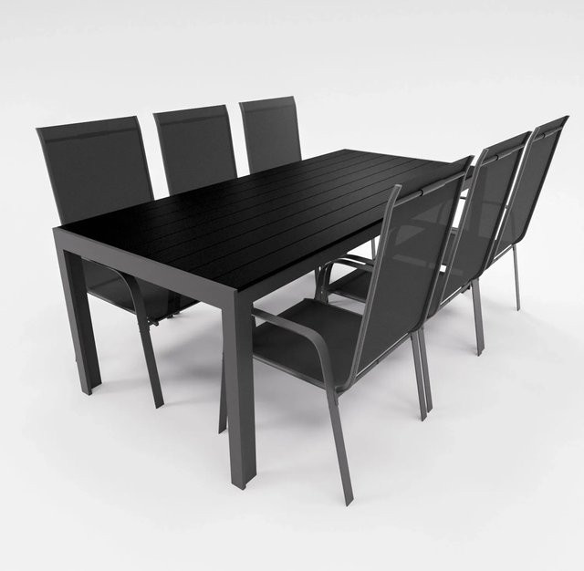 Lex Gartenmöbel Set 7-teilig mit Aluminium Tisch und 6 Stapelsesseln in Schwarz und Anthrazit - Bild 1