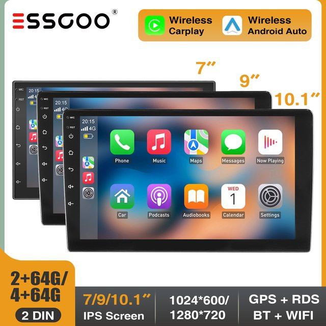 ESSGOO Android 14 Autoradio mit 9 Zoll IPS Touchscreen, Carplay, Android Auto, GPS, Bluetooth, WiFi und USB in Schwarz - Bild 1