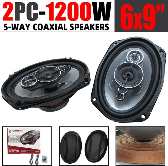Q-PERTORS Koaxial-Autolautsprecher 5-Wege Stereo Musik Subwoofer 1200 W, Schwarz, 6 x 9 Zoll - Bild 1