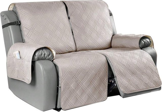Wasserdichter und rutschfester Relaxsessel-Überzug in Beige mit elastischen Bändern, waschbarer Sesselbezug aus Polyester-Elastan-Mix - Bild 1