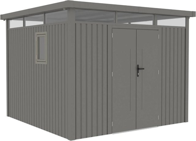 Osoltus Luma Metall Gerätehaus aus verzinktem Stahlblech in Grau mit Fenster und Flachdach, B/T/H: 294 x 294 x 222 cm - Bild 1