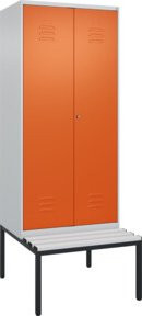 C+P PSA Doppel-Spind Classic PLUS Sitzbank mit 2 Abteilen, Kunststoff-Sitzfläche, B/T/H: 212 x 80 x 81,5 cm, Grau/Orange - Bild 1