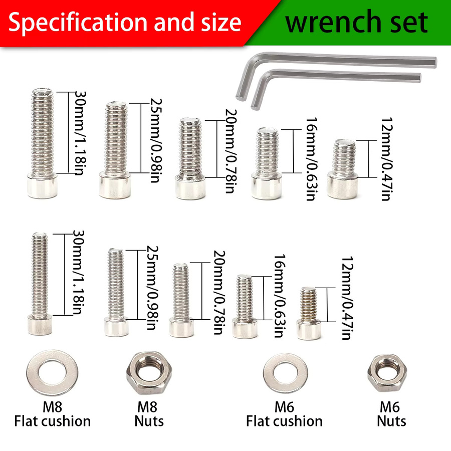 MIVM 280-teiliges Edelstahl-Schrauben- und Muttern-Set in Silber mit Innensechskant für M6 und M8 - Bild 3