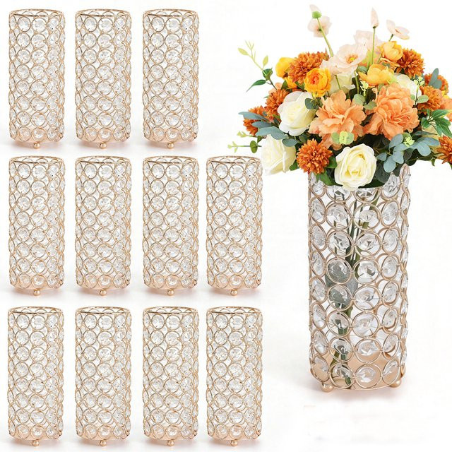 HiMISS Kristall-Blumenständer Set aus transparentem Glas, Elegante zylindrische Kristallsäulen als Vase oder Kerzenhalter für deine Tischdekoration und Wohnraumgestaltung - Bild 1