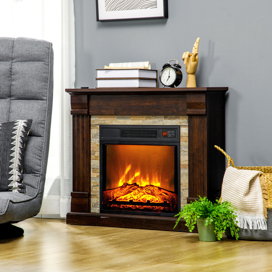 HOMCOM Elektrokamin mit 1800W Heizung, 3D-Flammeneffekt, Fernbedienung und Timer, Dunkelbraun, B/T/H: 80 x 21,6 x 67,8 cm - Bild 2