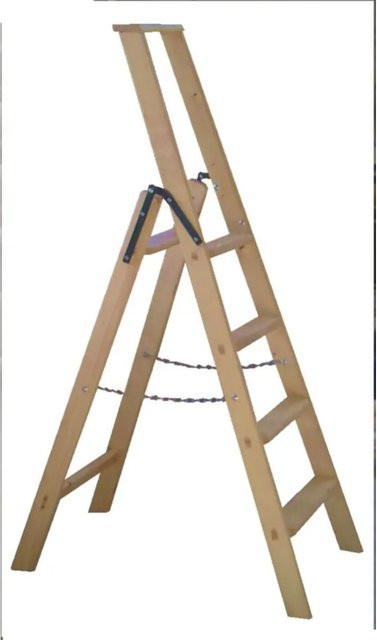 PROREGAL Haushaltsleiter aus Holz mit 3 Stufen und Eimerhaken in Braun, 1,4 m Länge - Bild 1