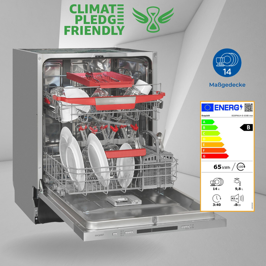 Exquisit EGSP9614-E-030B Geschirrspüler vollintegriert in Silber mit Aquastop und automatischer Türöffnung - Bild 2