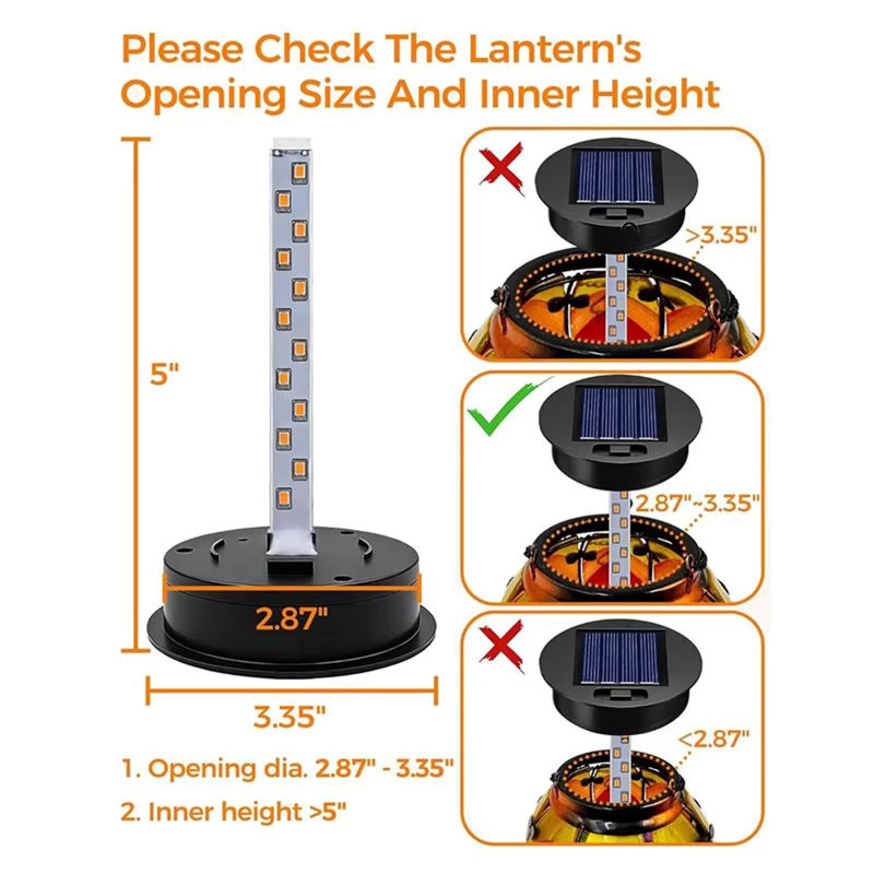 ABRU Flickering Flame Solar Light Ersatzoberteil Set aus 2 Stück, Wasserdichte Solarpanel-Laternen Ersatzteile in Schwarz mit warmweißem Licht - Bild 3