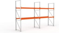 Meta Palettenregal Grundmodul Multipal mit 3 Ebenen und Palette, verzinkt/rotorange, B/T/H: 330 x 56,55 x 11 cm, bis 800 kg belastbar - Bild 1
