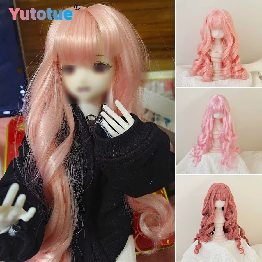 Yutotue Perücke mit lockigem Haar und Pony, Rosa / Pink, Zubehör - Bild 3