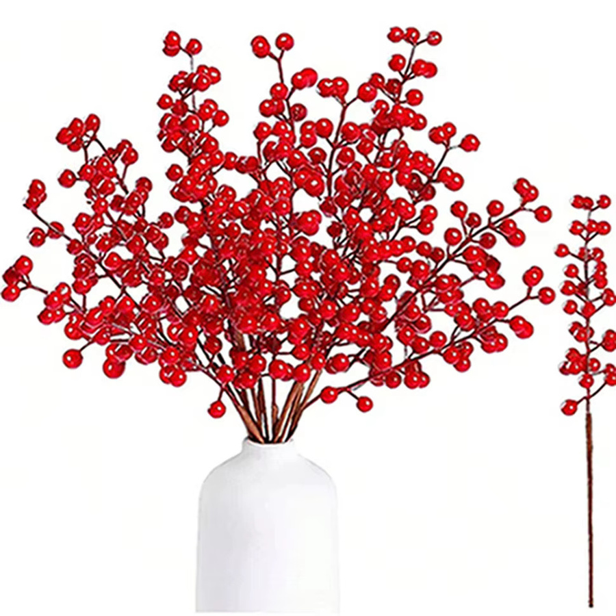 XIAOYINMO Künstliche Holly Pflanze mit roten Früchten für Weihnachts- und Neujahrsdekoration sowie Hochzeiten, Rot - Bild 4