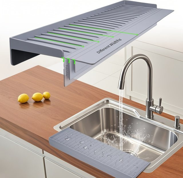 Silikon-Wassertrocknungsmatte mit Neigungsdesign und Schnellablauf in Grau - Bild 1
