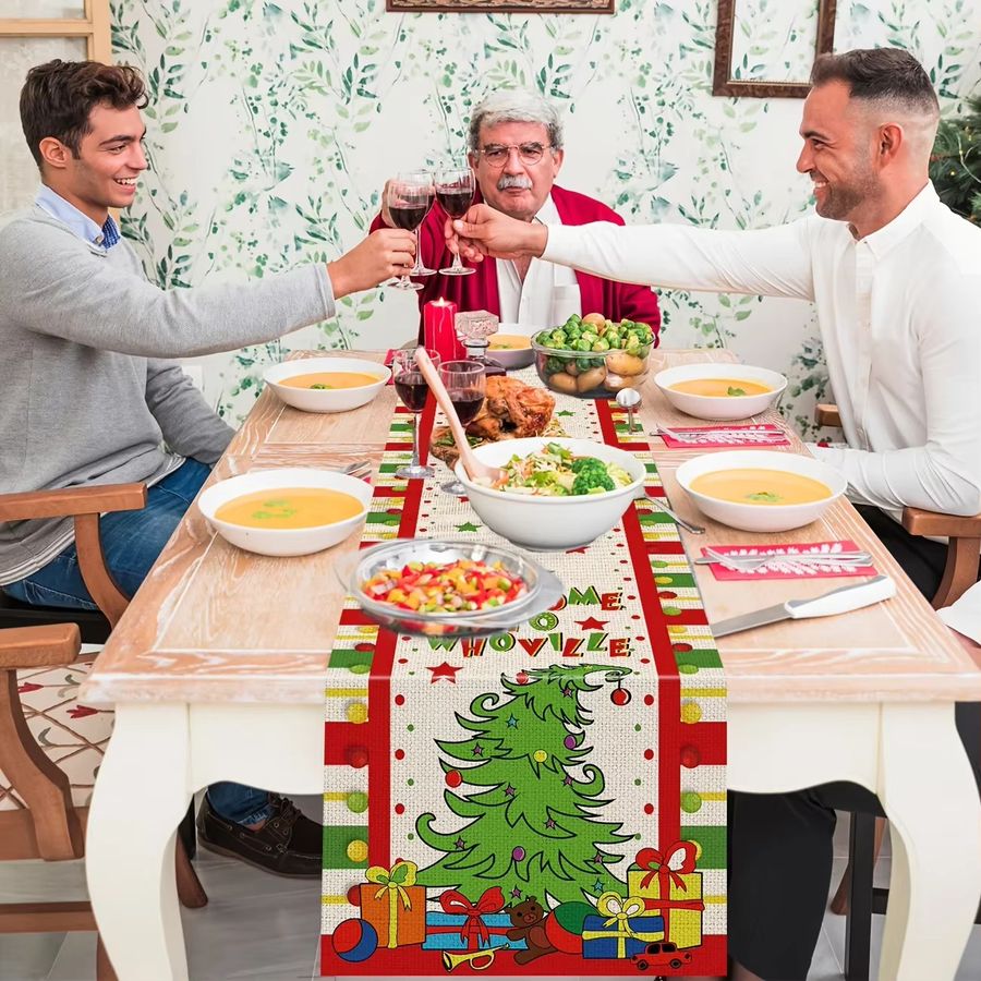Whoville Weihnachts-Tischläufer aus Baumwollleinen in Multicolor, 90 Zoll - Bild 5