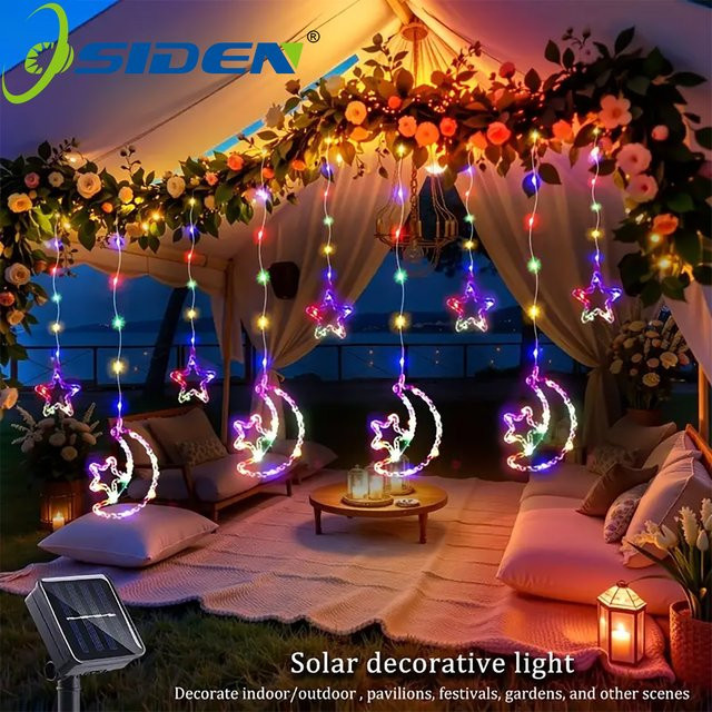 OSIDEN Solar LED Lichterkette mit Stern und Mond für Garten und Dekoration, 120 LEDs, 8 Beleuchtungsmodi - Bild 1