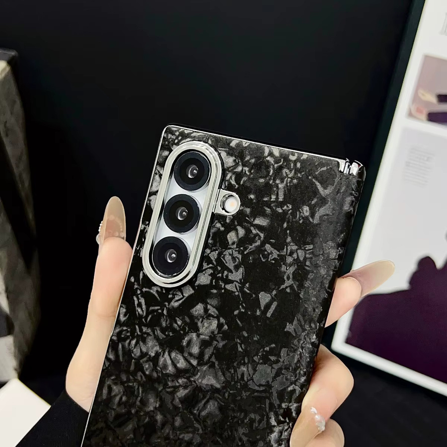 Stoßfeste Leder-Handyhülle mit Muschelmuster und magnetischem Verschluss für Samsung Galaxy Z Fold 7, 6, 5, 4 in Schwarz - Bild 3