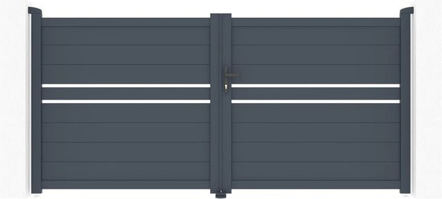 Casanoov Flügeltor Cimone Doppel-Schwingtor aus Aluminium in Anthrazit und Grau mit Ranger B150 Motorisierung, B: 305 cm, H: 140 cm - Bild 1