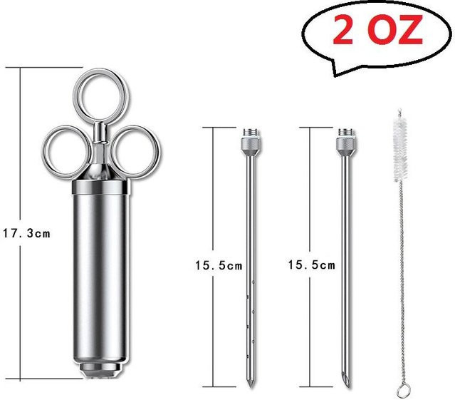 Bestbags Fleisch Marinade Injektor Kit aus Edelstahl in Grau mit 2 professionellen Nadeln und Bürste, Fassungsvermögen: 1/2 Tasse - Bild 1