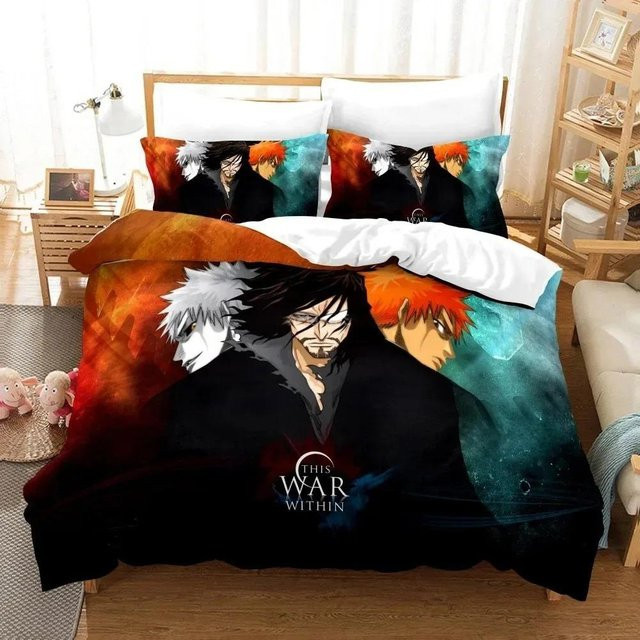 Bleach Anime Bettwäsche Set mit Motiv Toushirou und Ichigo, bestehend aus Bettbezug und Kissenbezug, Mehrfarbig, B/H: 140 x 200 cm - Bild 1