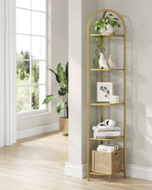 VASAGLE Eckregal mit 5 Etagen aus Metall und Hartglas in Gold, B/T/H: 28 x 28 x 158 cm - Bild 1