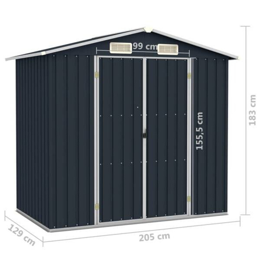 vidaXL Gerätehaus aus verzinktem Stahl in Anthrazit mit schrägem Dach und Doppeltüren B/T/H: 205 x 129 x 183 cm - Bild 3