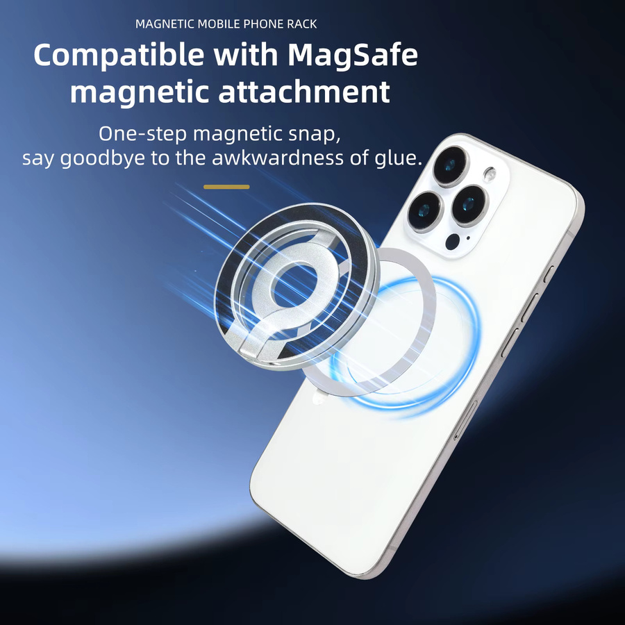 WSSHE Magnetische Metall-Autohalterung mit Doppelring und Magsafe Funktion, Multifunktionaler Desktop-Ständer, Schwarz - Bild 3