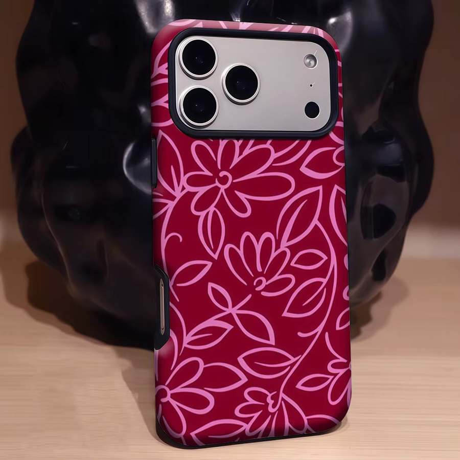 Potdemiel Minimal Art Floral Handyhülle in Pink für iPhone 17 16 15 14 13 Pro Max Plus mit magnetischer Double-Layer Tough Case Funktion - Bild 3
