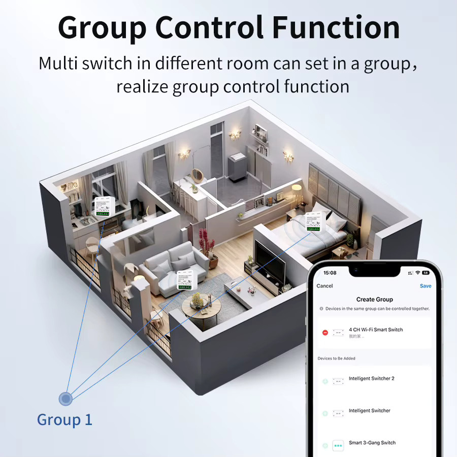 Tuya WiFi Smart Switch 16A Intelligenten Unterbrecher mit Smart Life App Steuerung und Alexa Google Assistant kompatibel, Weiß - Bild 6