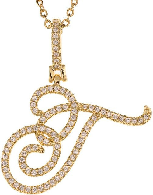 Halskette mit A-Z Initialen Anhänger in Schreibschrift, Gold beige, Damen - Bild 1
